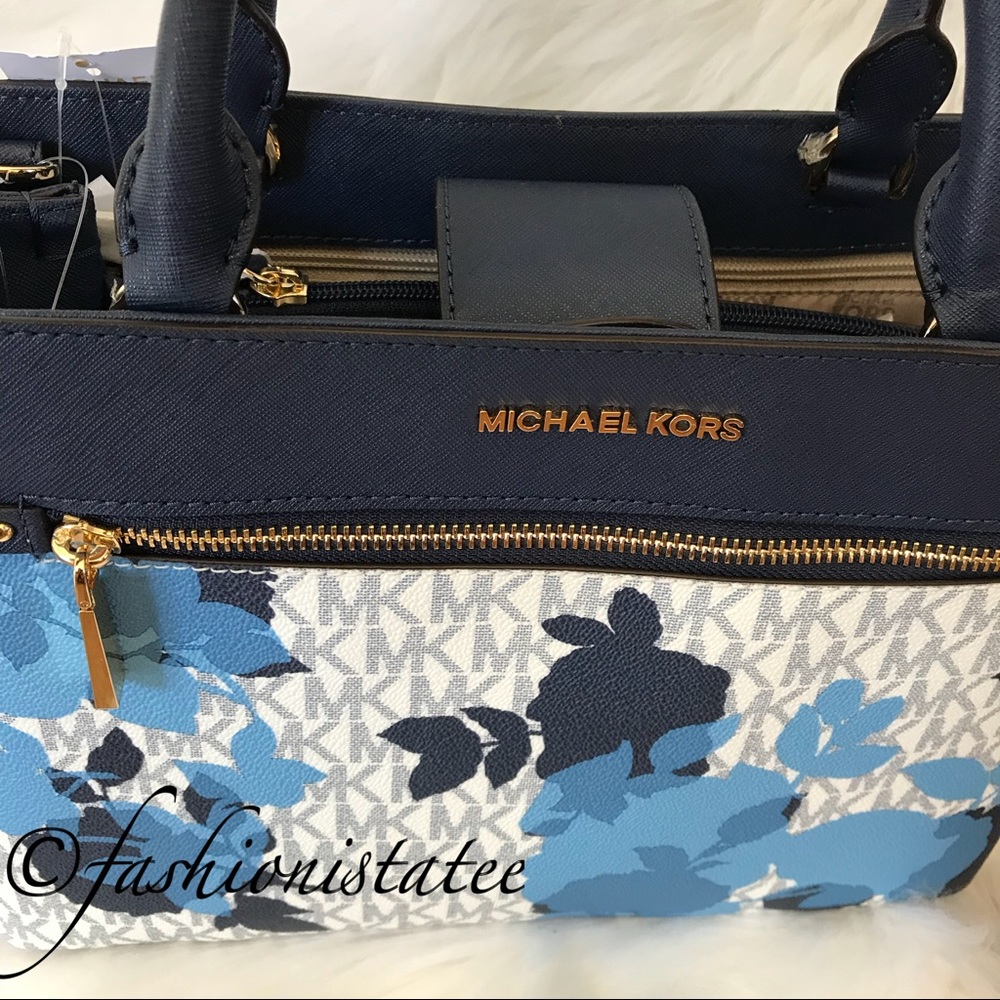 NWT Michael Kors Hailee Medium Satchel Navy Bag - Picture 3 of 7